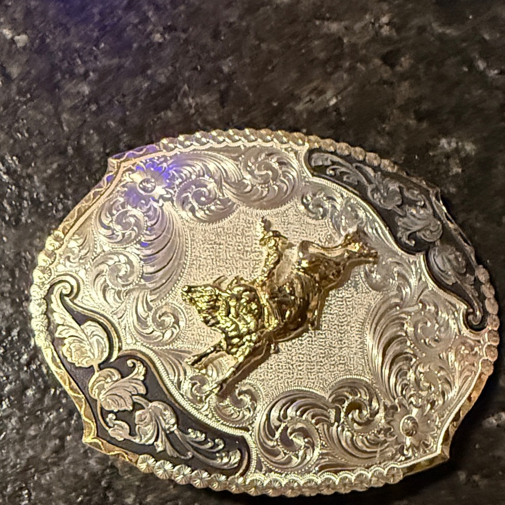 Montana SilversmithsWestern Rodeo Bucking Horse Oval Belt Buckle - Silver & Gold